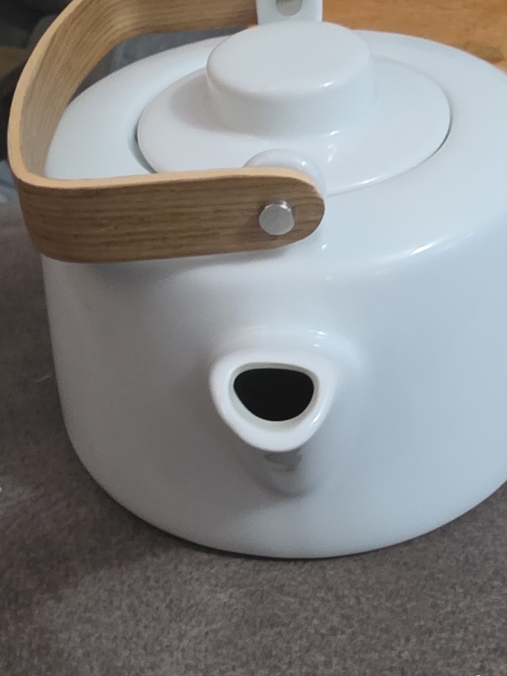 Crate&Barrel White Ceramic Teapot with Wood Handle
